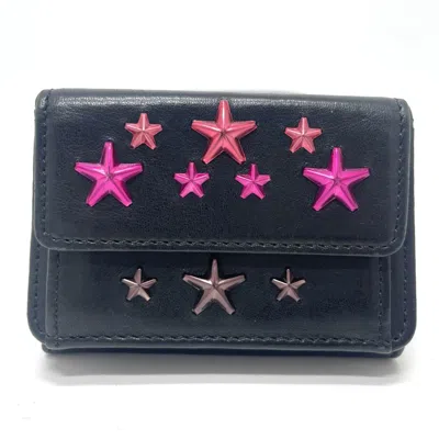 Pre-owned Jimmy Choo Leather Wallet (tri-fold) () In Black