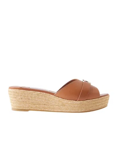 Jimmy Choo Leather Wedge Flat Sandals In Brown