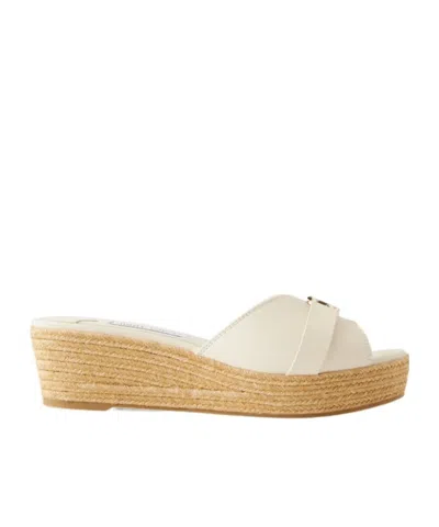 Jimmy Choo Leather Wedge Sandals In White