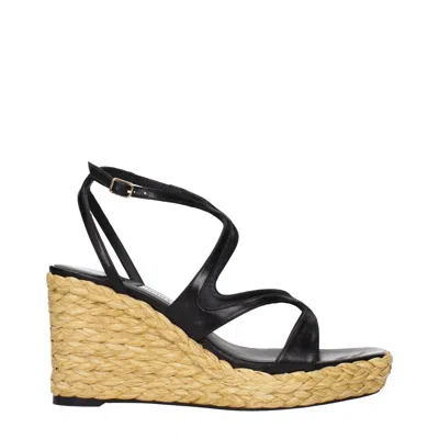 Jimmy Choo Black Leather Wedges Sandals