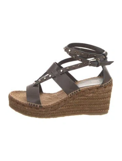 Pre-owned Jimmy Choo Leather Whipstitch Trim Espadrilles In Black