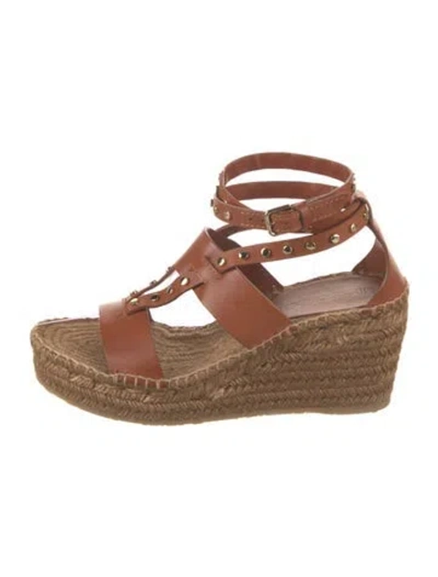 Pre-owned Jimmy Choo Leather Whipstitch Trim Espadrilles In Brown