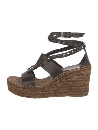 Pre-owned Jimmy Choo Leather Whipstitch Trim Espadrilles In Gray