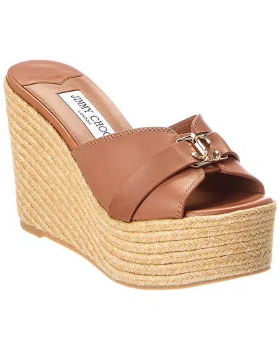 Jimmy Choo Leda 100 Leather Wedge Sandal In Multi