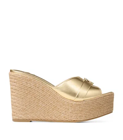 JIMMY CHOO LEDA 100 LEATHER WEDGE SANDALS