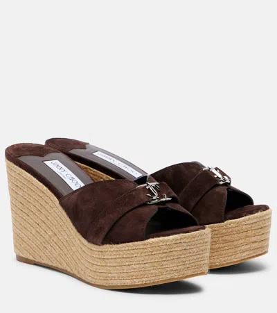 JIMMY CHOO LEDA 100 SUEDE ESPADRILLE WEDGES