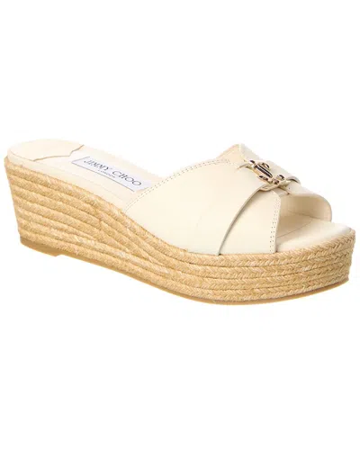 Jimmy Choo Leda 50 Leather Wedge Sandal In White