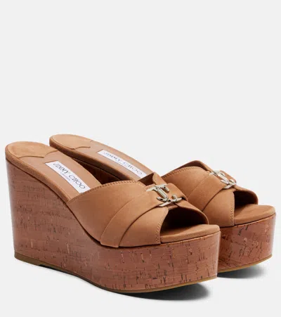 Jimmy Choo Leda Suede Wedge Mules In Nude