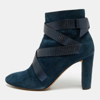 Pre-owned Jimmy Choo Legion Size 39 Navy Blue/black Suede Ankle Length Boots