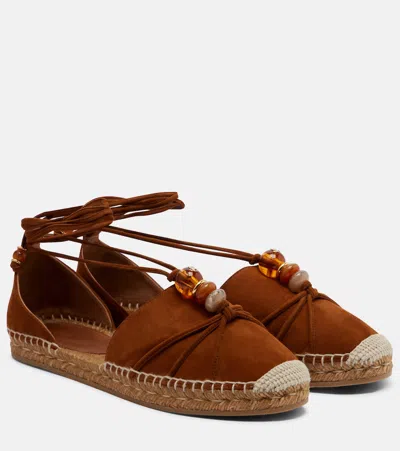 Jimmy Choo Lemi Bead-embellished Leather Ballet Flats In Brown