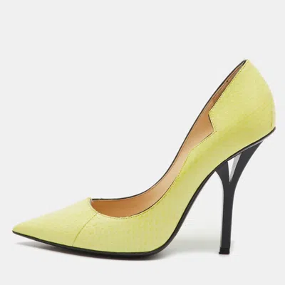 Pre-owned Jimmy Choo Lemon Yellow Elaphe Pumps Size 35.5