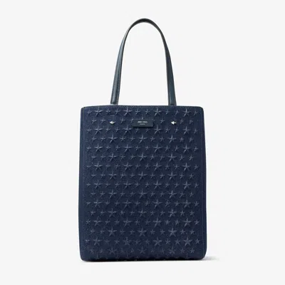 Jimmy Choo Lenny M-m Denim Tote Bag In Dark Denim/silver