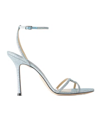 Jimmy Choo Leo 100 Glittered Leather Sandals In Blue