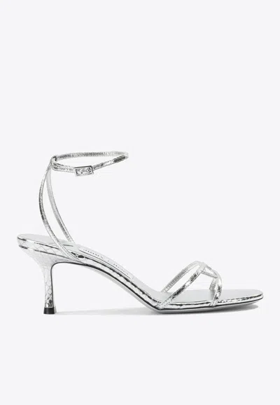 Jimmy Choo Leo 100 Metallic Leather Sandals In Silver