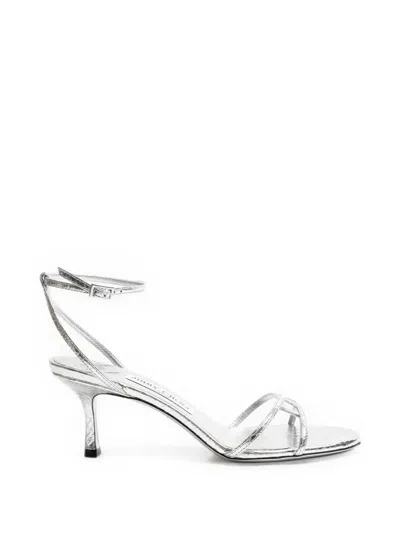 Jimmy Choo Leo 65 Chocolate Suede Sandal In Silber