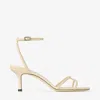 Jimmy Choo Snake-embossed 1998 Leo Metallic Leather Ankle-strap Sandals In White