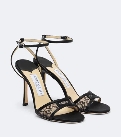 Jimmy Choo Leo Lace Sandals In Black