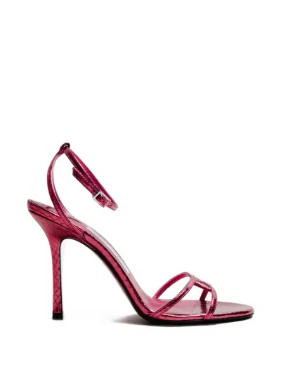 Jimmy Choo Leo Metallic Leather Sandals In Pink