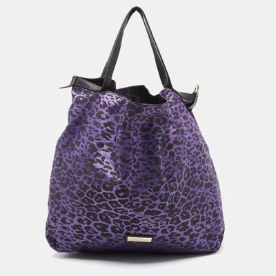 Jimmy Choo Leopard Print Fabric Zip Shopper Tote In Purple