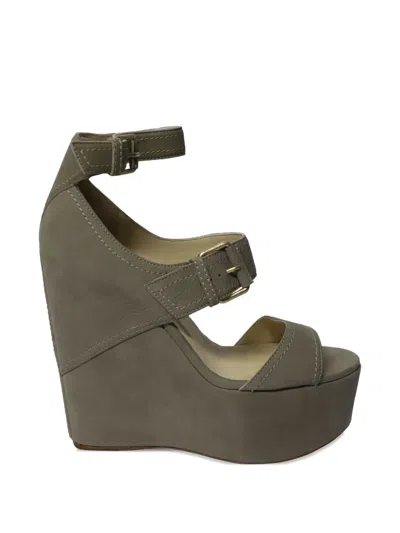 Pre-owned Jimmy Choo Leora Ankle-strap Wedge Sandals In Green