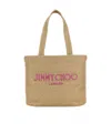 Jimmy Choo Gold Rafia Mini Beach Shopping Bag In Nude