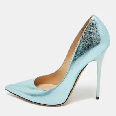 Jimmy Choo Light Blue Foil Leather Pointed Toe Pumps