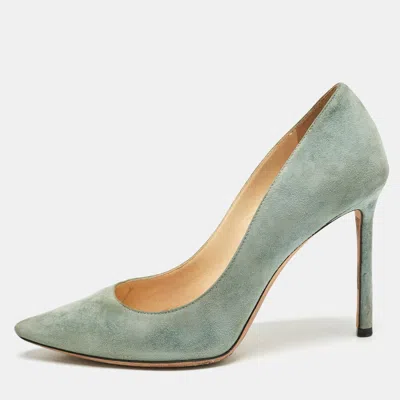 Jimmy Choo Light Blue Suede Romy Pumps In Green