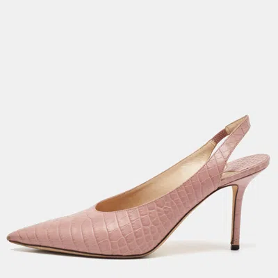 Pre-owned Jimmy Choo Light Pink Croc Embossed Leather Pointed Toe Slingback Pumps Size 39.5