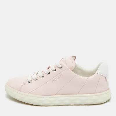 Pre-owned Jimmy Choo Light Pink Leather Diamond Low Top Sneakers Size 36