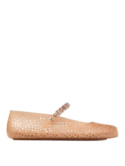 Jimmy Choo Transparent Crystal Embellished Mini Jelly Sandals With Soft Foam Footbed In Gold