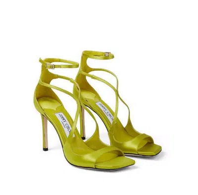 Pre-owned Jimmy Choo Lime Green 95mm Azia Satin Stiletto Sandals Eu 37.5 / Us 7.5