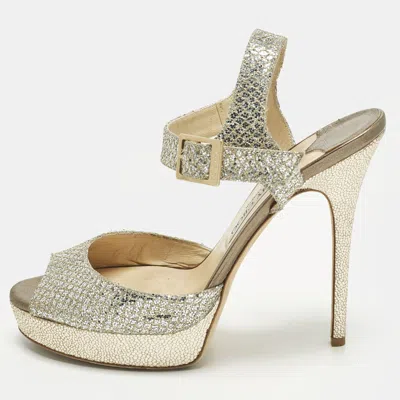 Pre-owned Jimmy Choo Linda Size 41 Silver/gold Glitter Platform Sandals