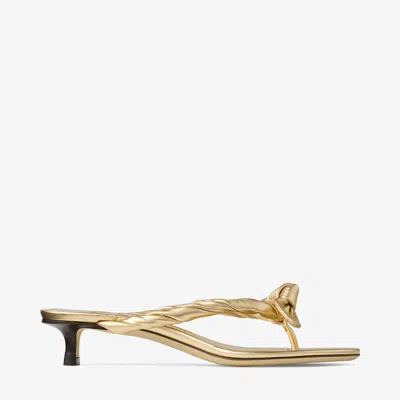 Jimmy Choo Liss 35 Gold Metallic Nappa Leather Mule Sandals With Bow Silver 43 In Multi