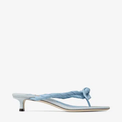 Jimmy Choo Liss 35 Riviera Blue Mix Soft Glove Leather And Flecked Canvas Mule Sandals With Nappa Le