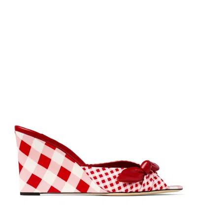 Jimmy Choo Livi 85 Gingham Wedge Mules In Red