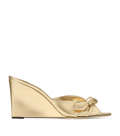 Jimmy Choo Livi 85 Leather Wedge Mules In Gold