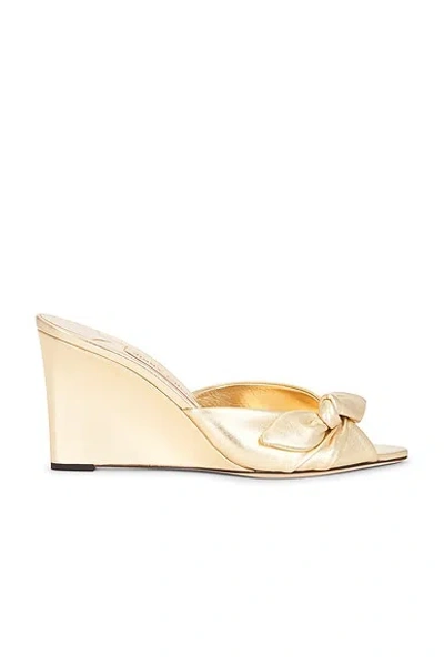 Jimmy Choo Livi Metallic Leather Wedge Mules In Gold