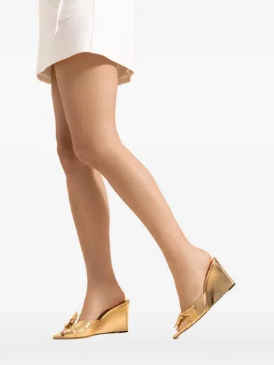 Jimmy Choo Livi Bow Wedge Sandals In Gold