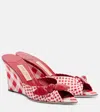 Jimmy Choo Livi 85mm Leather-trimmed Checked Wedge Mules In Red