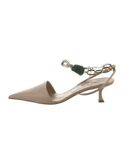 Pre-owned Jimmy Choo Lizard Crystal Embellishments Slingback Pumps In Neutral