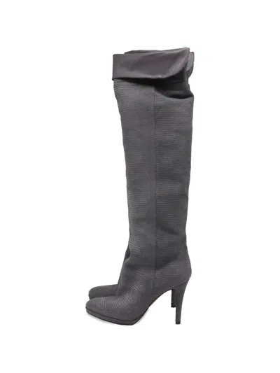 Pre-owned Jimmy Choo Lizard-embossed Knee-high Boots In Gray