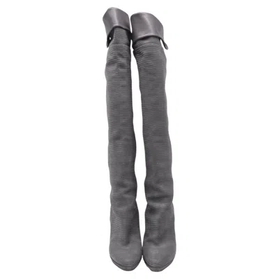 Pre-owned Jimmy Choo Lizard-embossed Knee-high Boots In Grey Suede In Gray
