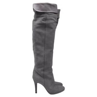Jimmy Choo Lizard-embossed Knee-high Boots In Grey Suede In Multi