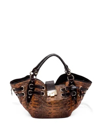 Pre-owned Jimmy Choo Lizard-embossed Leather Shoulder Bag In Brown