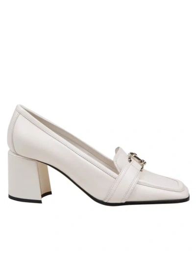 JIMMY CHOO LOAFERS WITH HEEL IN MILK COLOR LEATHER
