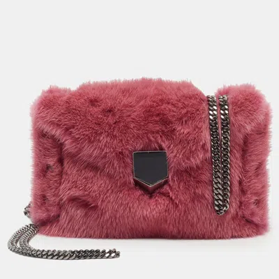 Pre-owned Jimmy Choo Lockett Mini Pink Mink Fur Chain Clutch