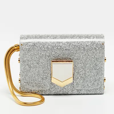 Pre-owned Jimmy Choo Lockett Silver Glitter Acrylic Minaudiere Clutch