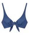 Jimmy Choo Logo All Over Triangle Bikini Top In Blue