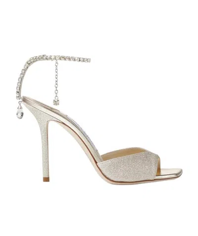 Jimmy Choo Logo Crystal Embellished High-heeled Sandals In White