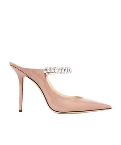 Jimmy Choo Logo Crystal Embellished Muller Heels In Neutral